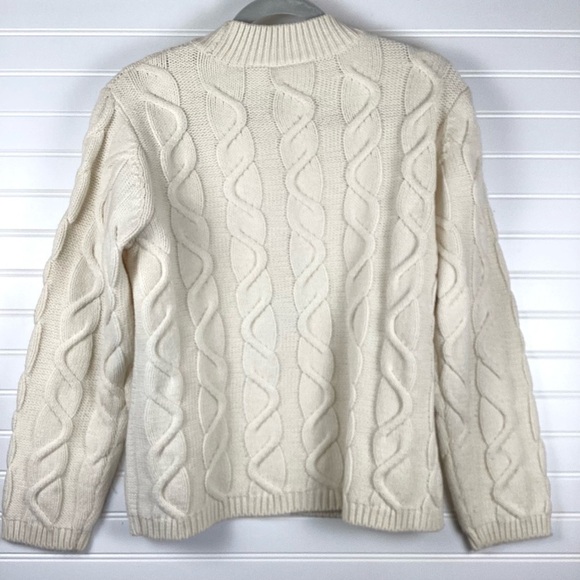 Liz Claiborne Ivory Wool Blend Cable Knit Sweater Size Medium Soft - Picture 5 of 6
